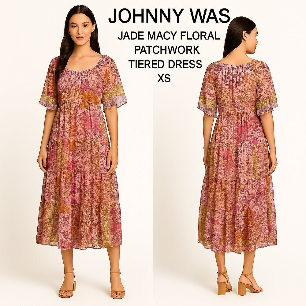 Johnny Was Jade Macy Floral Patchwork Tiered Dress Size XS